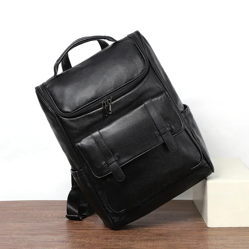 sac à dos en cuir véritable pour hommes, cartable de grande capacité pour garçons, sac pour ordinateur portable, sacs à dos de voyage en peau de vache, cartable étudiant, 100%