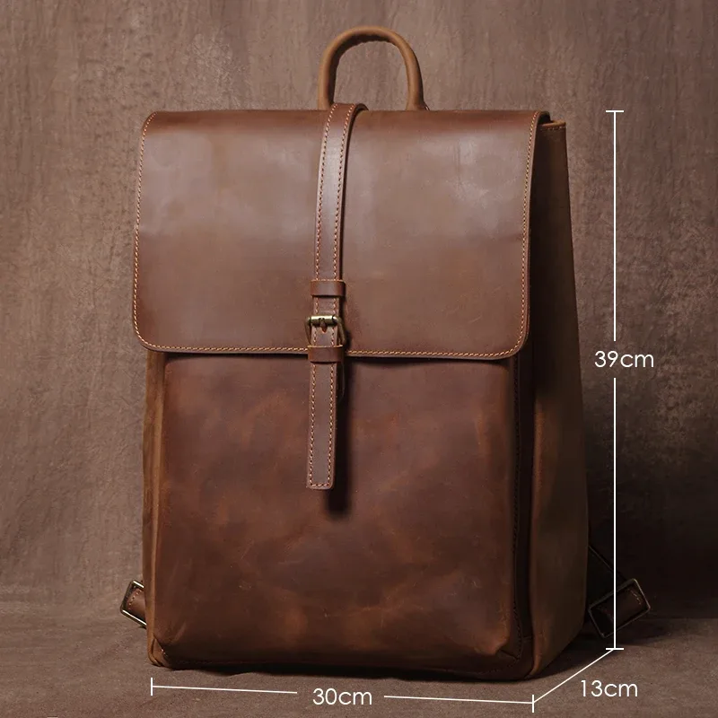 guro – sac à dos rétro en cuir véritable pour hommes et femmes, sac de voyage à rabat simple, en cuir de vache naturel, cartable de luxe, sacs à dos de banlieue quotidiens