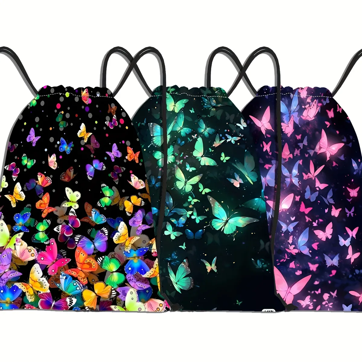sac à dos à cordon de serrage imprimé papillon coloré, 1 pièce, léger et portable, sac de rangement pour le sp