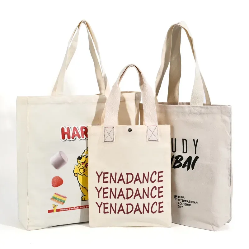 20/50/100 pièces en vrac en gros personnalisé toile sac fourre-tout logo image épaule coton lettre femmes shopping sacs à bandoulière