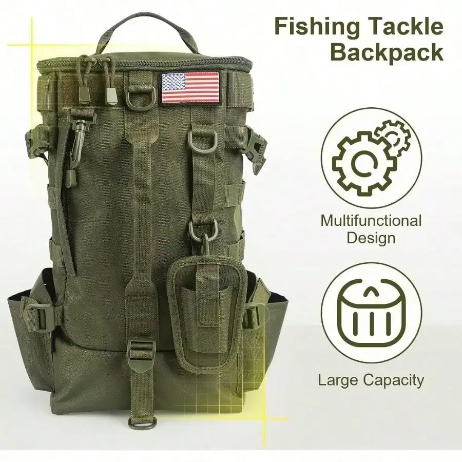 sac de matériel de pêche avec porte-canne, grand rangement, sac à dos de boîte de matériel pour transporter des matériel et des équipements de pêche, cadeaux pour hommes