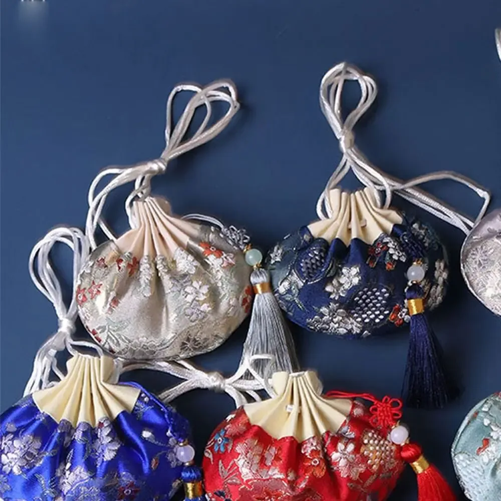 pochette de rangement en tissu brodé à motif floral, style chinois, avec cordon de serrage, vide, pour bijoux et accessoires féminins