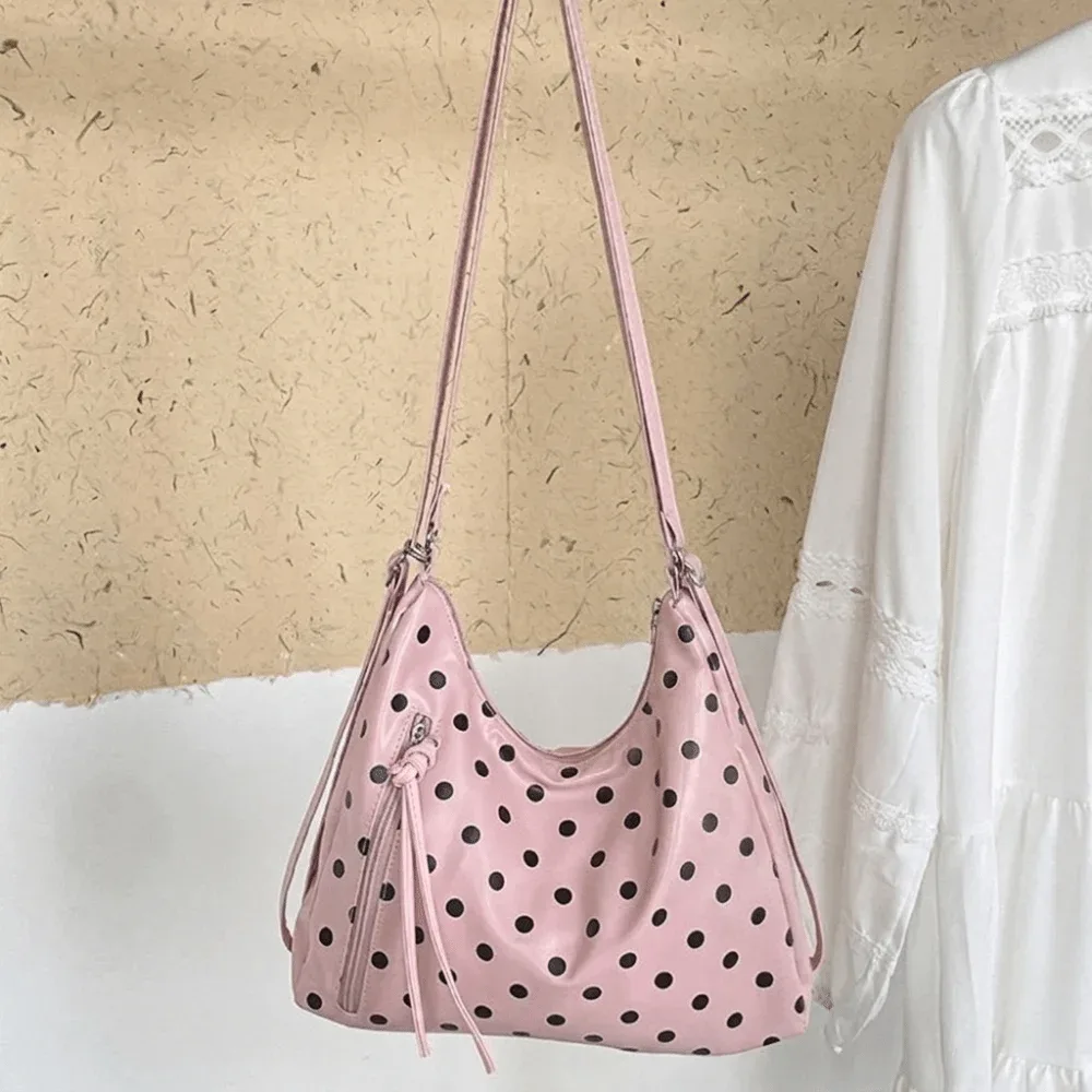 sac à bandoulière simple en cuir pu à pois, sac fourre-tout léger de grande capacité, sac à dos style coréen, sac seau, cadeau pour femme