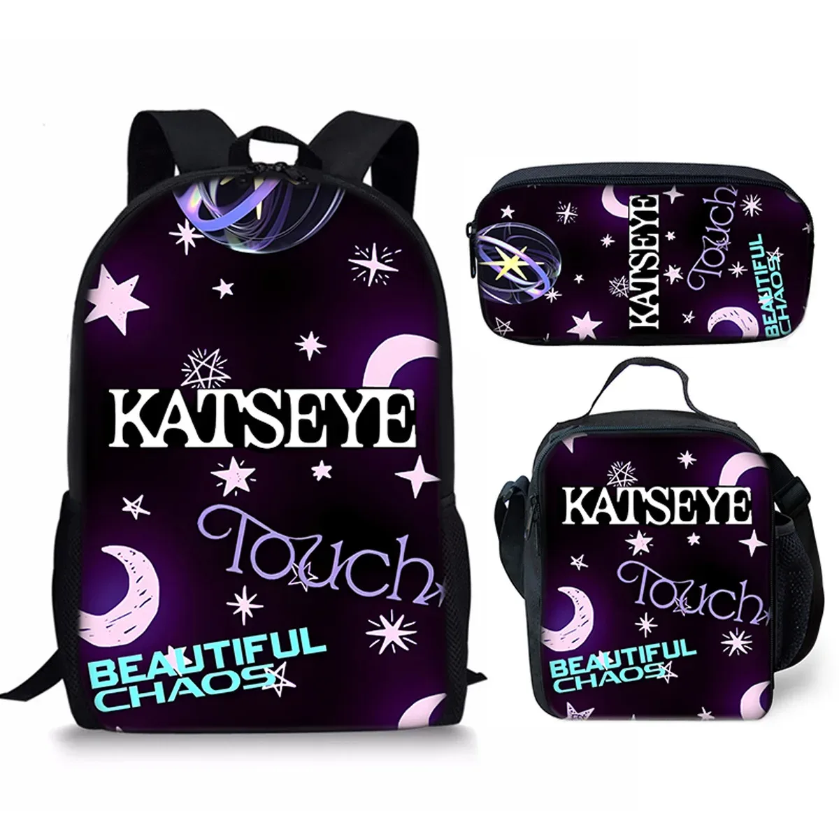 sac à dos scolaire classique populaire kpop katseye imprimé 3d, ensemble de 3 pièces, sac à dos pour ordinateur portable, sac à déjeuner, trousse à crayons