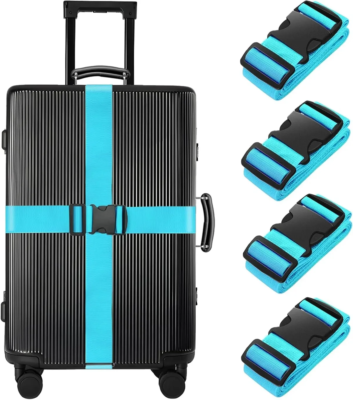 lot de 4 sangles de bagage, ceintures de valise élastiques télescopiques, ceinture de sac de voyage pour valise, sangle de fixation, boucle de voyage, ceintures de bagage
