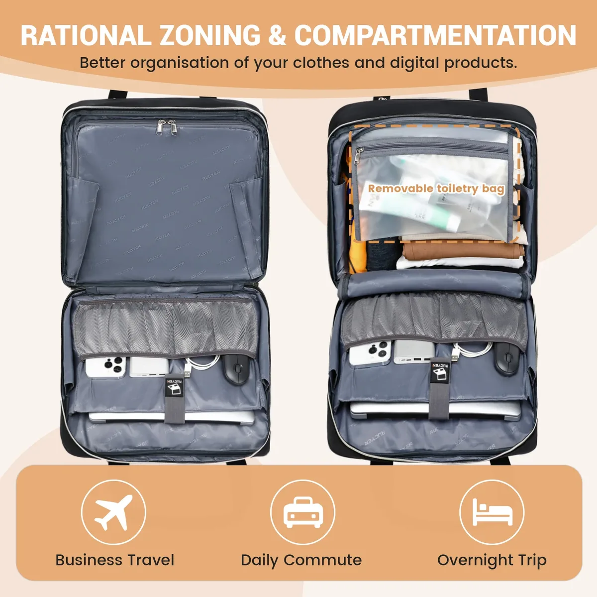 sac à roulettes pour ordinateur portable rucyen, sacoche à roulettes pour hommes et femmes, sacoche pour ordinateur portable sur roulettes, sac de voyage pour affaires, 18 pouces