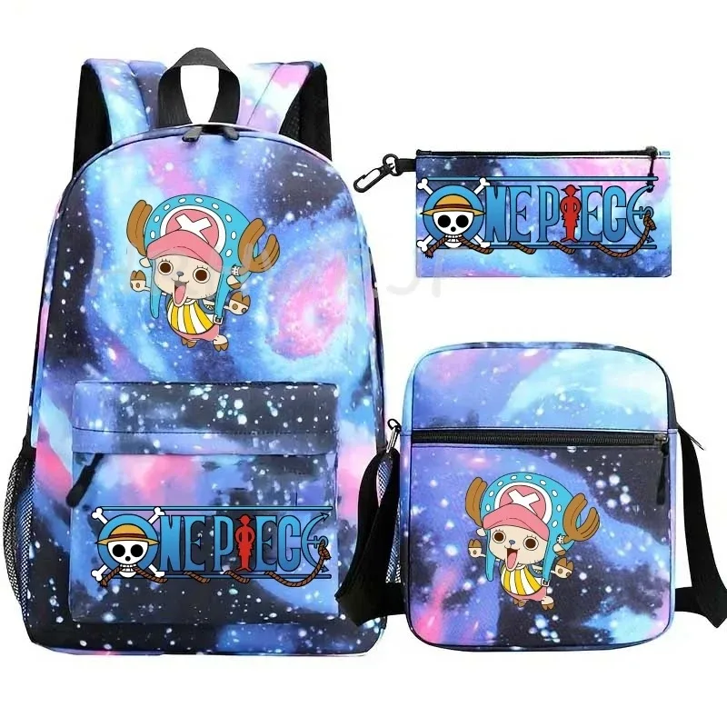 sac à dos anime one piece monkey d. luffy, grande capacité, décontracté, pour étudiants, sac d'école, 3 pièces, léger, pour femmes et hommes, voyage, mochilas décontractées