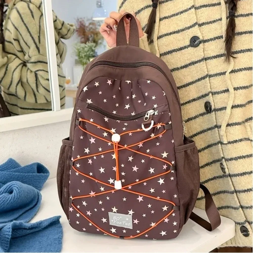 sac à dos d'extérieur tendance en nylon, résistant à l'usure, imprimé étoiles, style coréen, grande capacité, pour femmes et étudiants