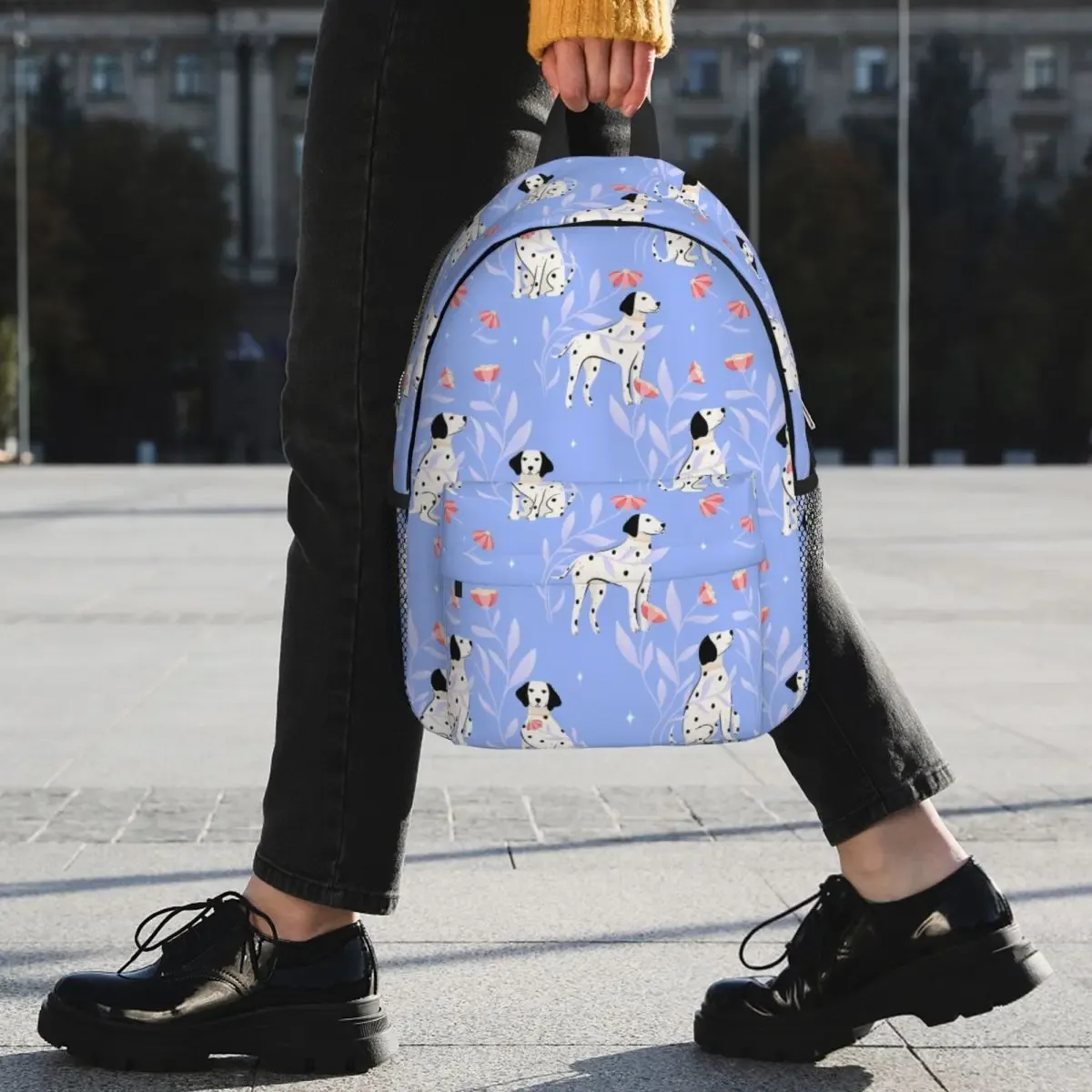 sac à dos avec motif de chien dalmatien et de fleurs, sac à dos de grande capacité pour garçons et filles, sac à bandoulière pour enfants, sac d'école