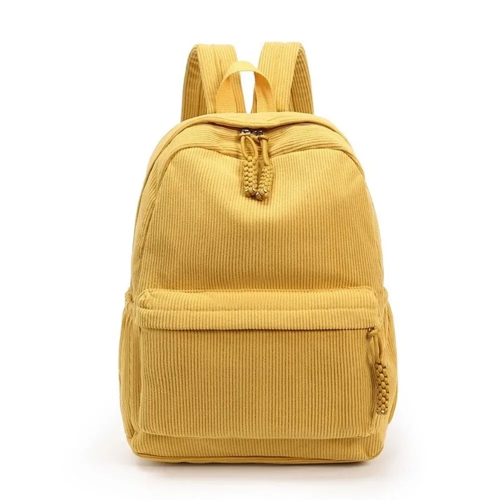 sac à dos léger en velours côtelé, grande capacité, couleur unie, sac d'école pour étudiants, sac à dos portable de style japonais pour femmes