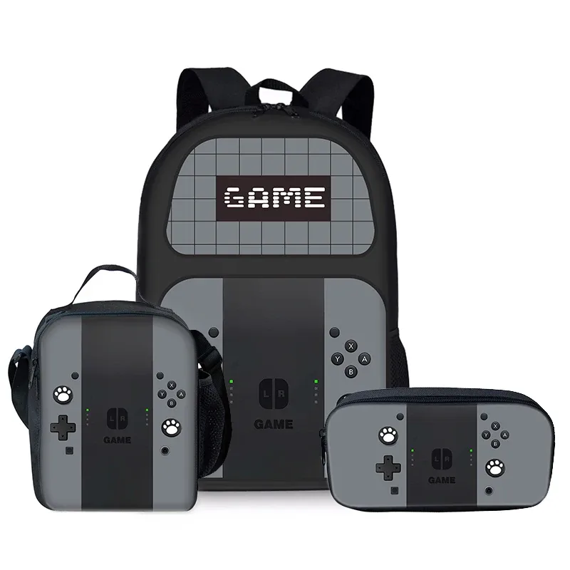 sacs à dos trois pièces pour garçons et filles, design console de jeu, meilleurs cadeaux, sac à dos scolaire dessin animé 2d pour enfants