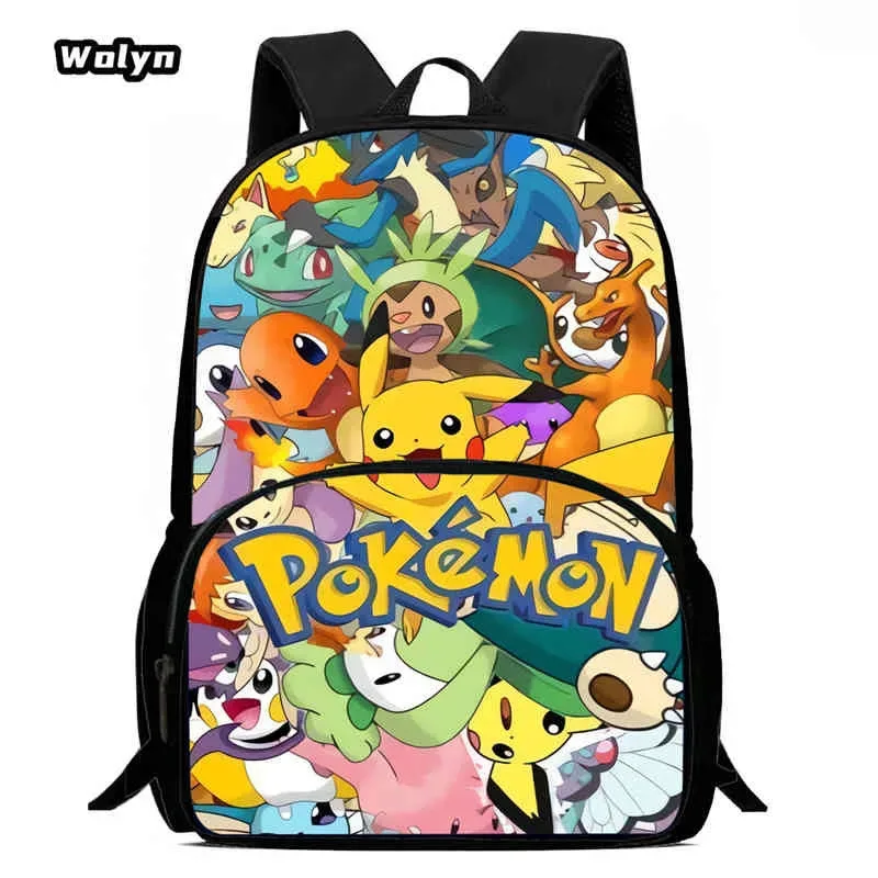 sac à dos scolaire pour enfants avec poche avant pour les 6-10 ans, sac d'école imprimé anime pokermom de grande capacité pour garçons et filles