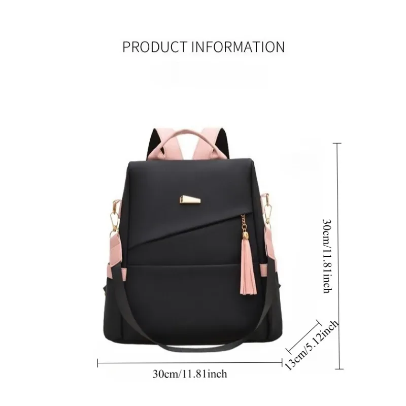sac à dos à franges en pu, 1 pièce, noir et rose, grande capacité, sac de transport pour les trajets quotidiens
