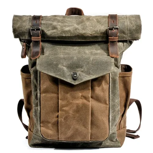 sacs à dos en toile vintage de luxe pour hommes, toile de cire d'huile, sac à dos de voyage en cuir, grands sacs de jour imperméables rétro