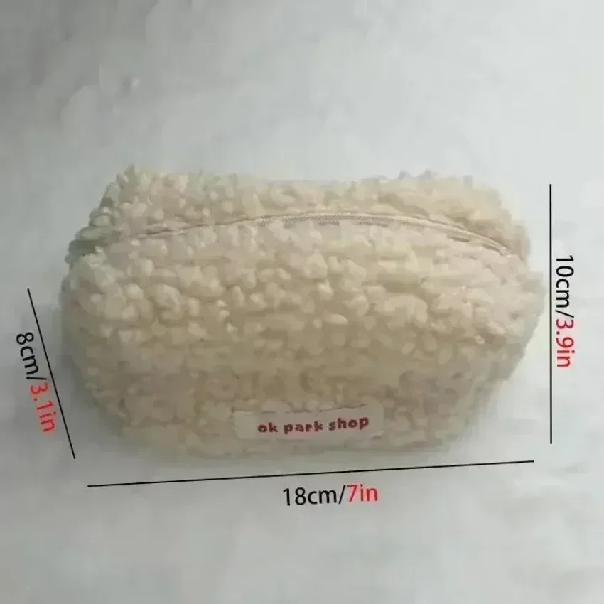 sac à cosmétiques à fermeture éclair de couleur unie, 1 pièce, pochette de lavage, trousse de maquillage en fourrure mignonne pour femmes, facile à sortir