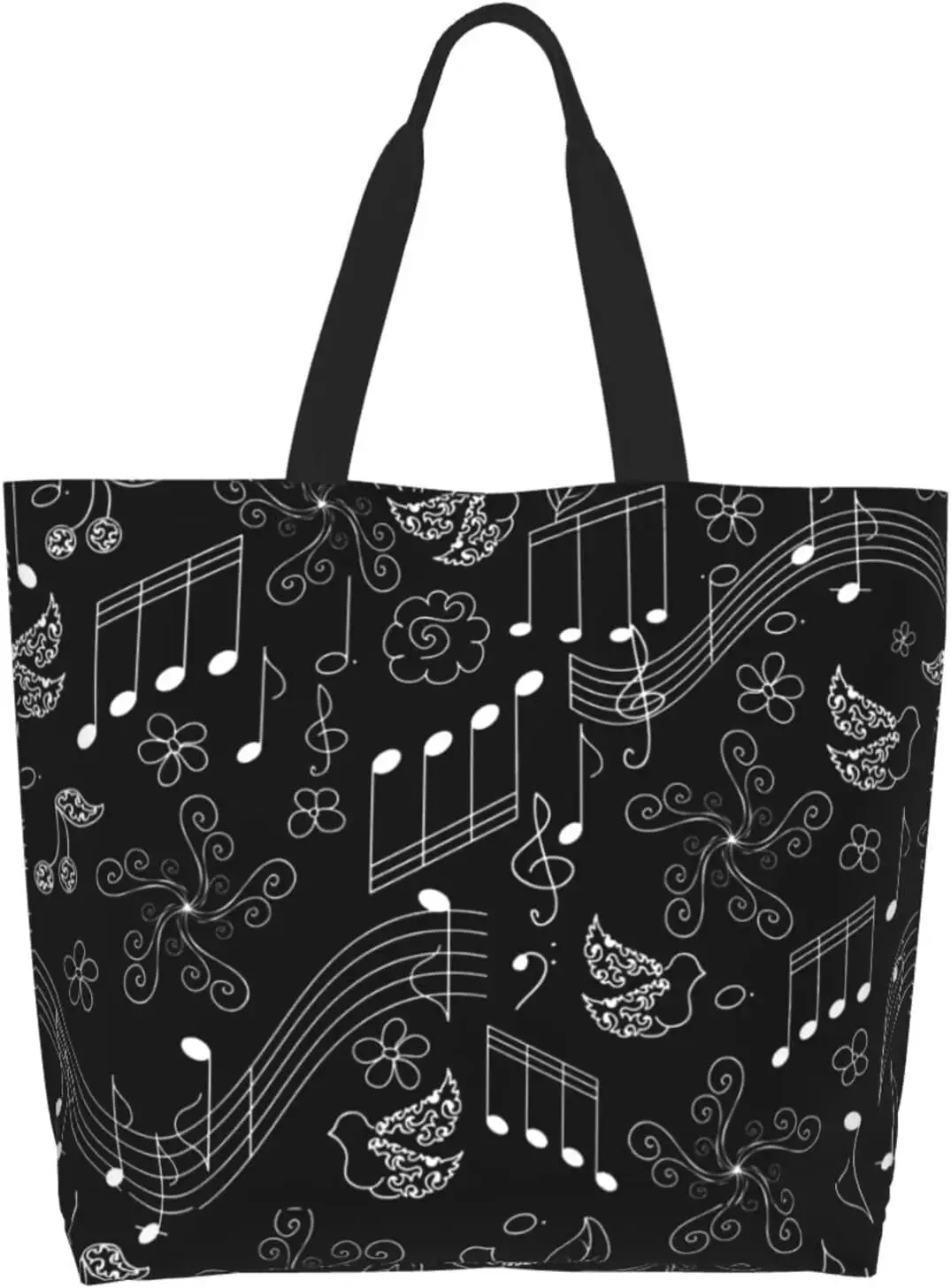 grand sac fourre-tout réutilisable pour femme, sac à main décontracté, sac d'épicerie polyvalent, travail en plein air, marche, notes de musique