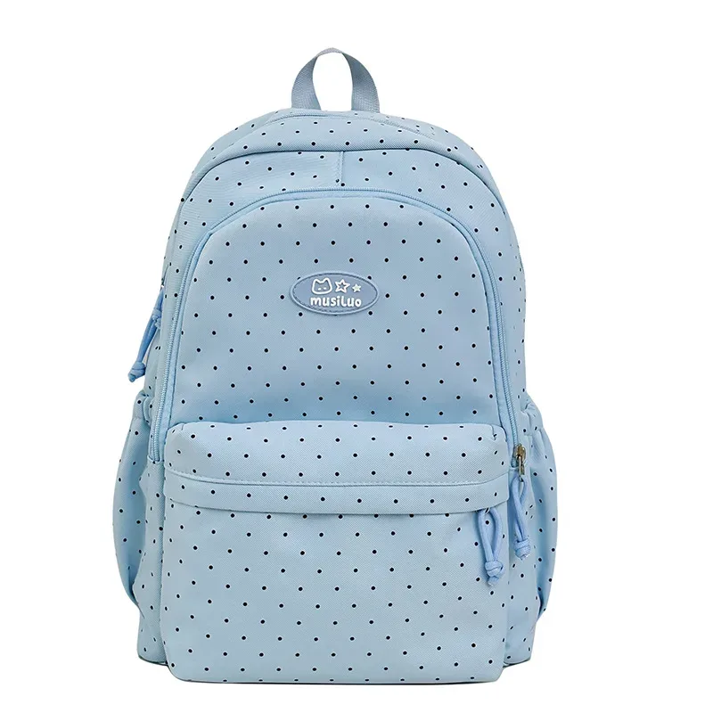 sac à dos à pois de style frais, léger, grande capacité, sac à bandoulière double pour les élèves du collège et du lycée, matériau en nylon