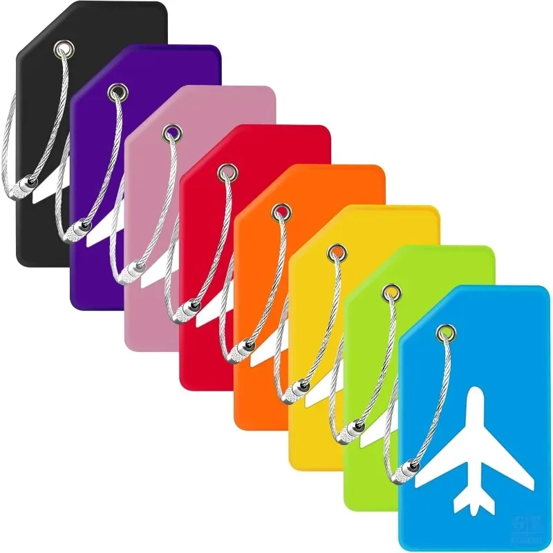 lot de 8 étiquettes de bagages en silicone de couleurs assorties avec boucles en acier inoxydable, étiquettes de valise de voyage avec protection de la confidentialité tsa