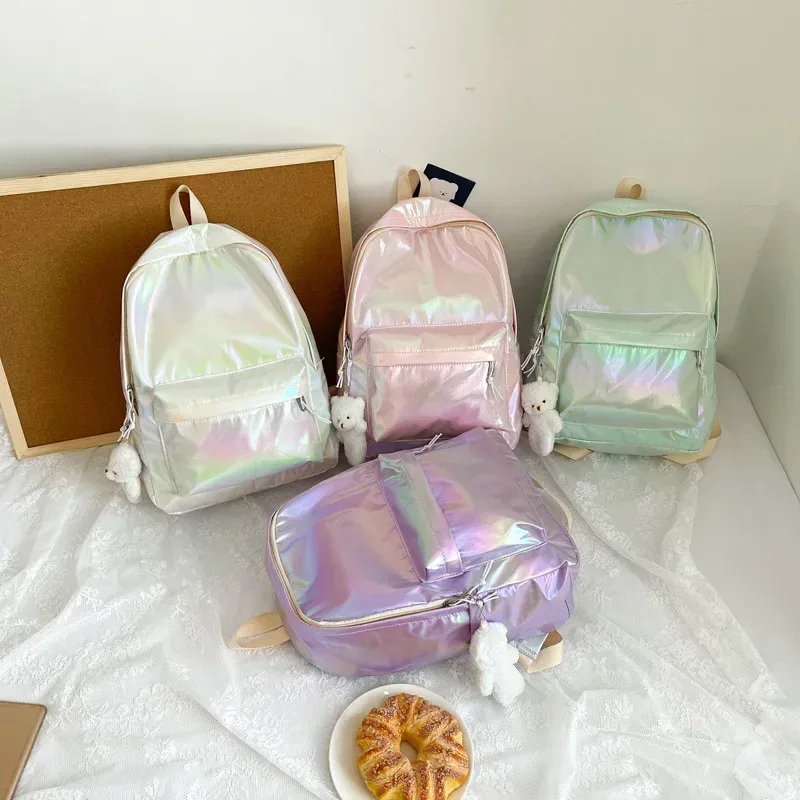 sacs à dos brillants kpop pour femmes, grande capacité, décontractés, pour filles, sac d'école, sac à dos pour ordinateur portable, sac de voyage en cuir pu, sac à dos féminin