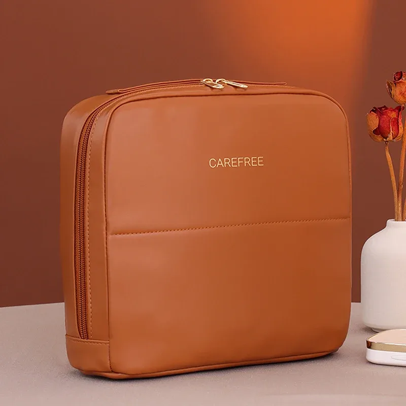trousse de maquillage verticale pour femmes, organisateur de cosmétiques multi-poches en pu, portable, double fermeture éclair, brosse de maquillage de voyage, sacs de rangement de produits de toilette