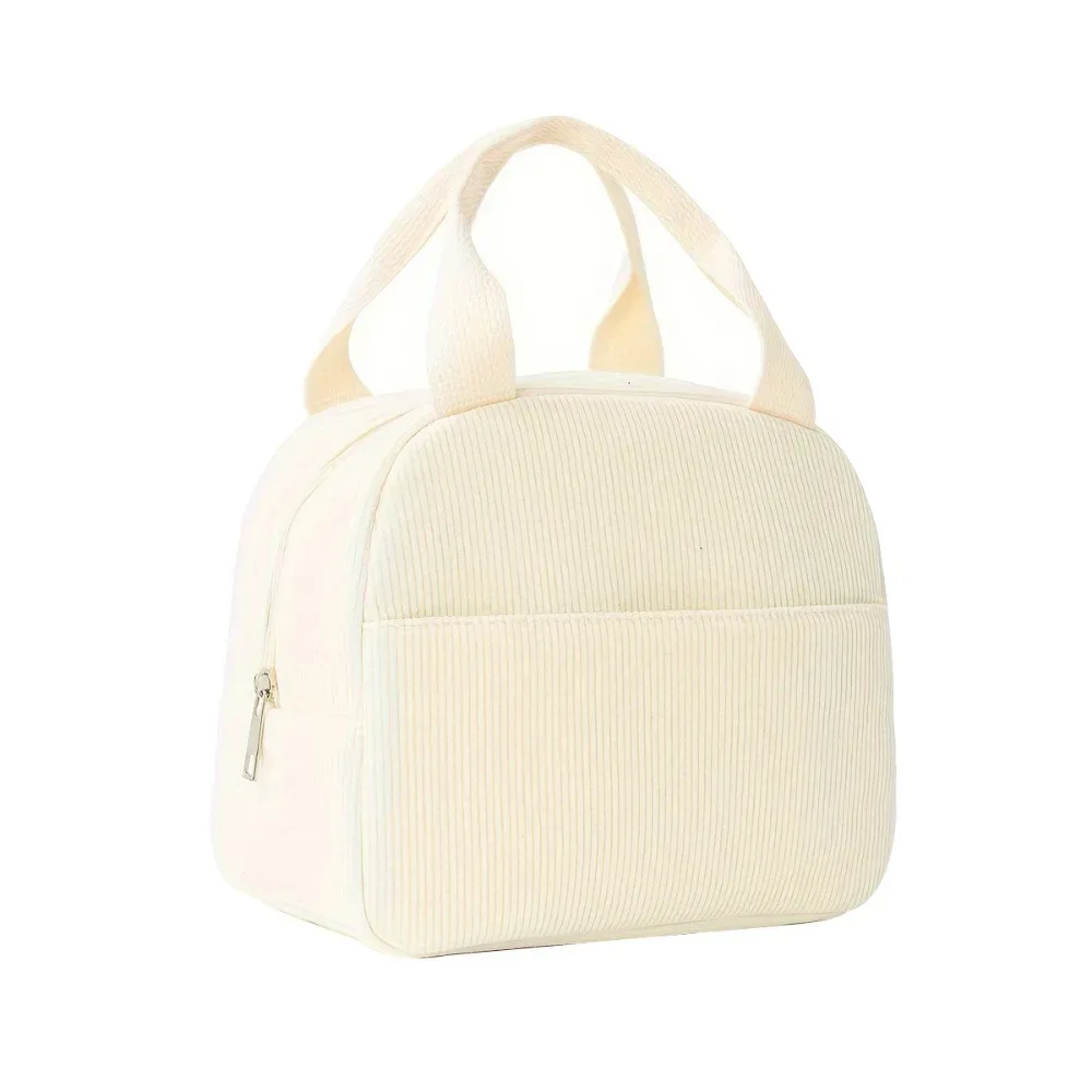 sac isotherme compact en velours côtelé, sac à déjeuner portable, sac de rangement grande capacité, sac à main minimaliste pour pique-nique