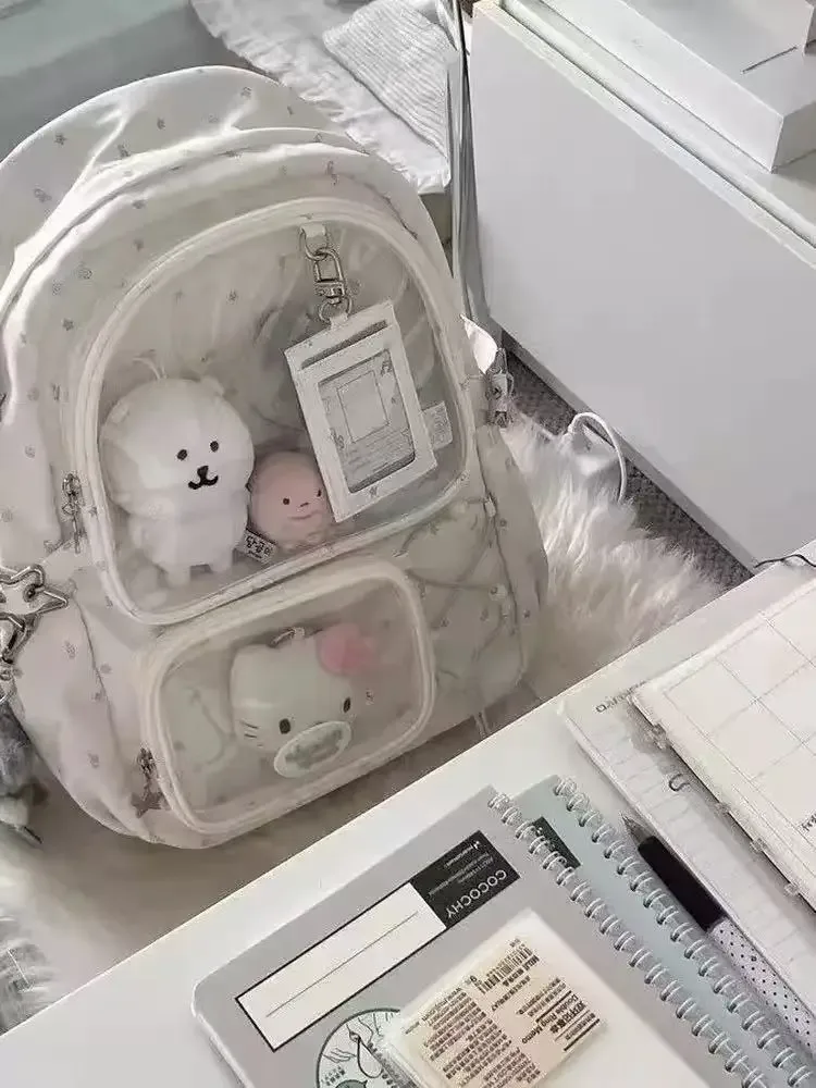 sacs d'école noirs pour femmes, sac à dos japonais kawaii ita, design de grande capacité, sacs à dos transparents, sac y2k, nouvelle tendance 2025