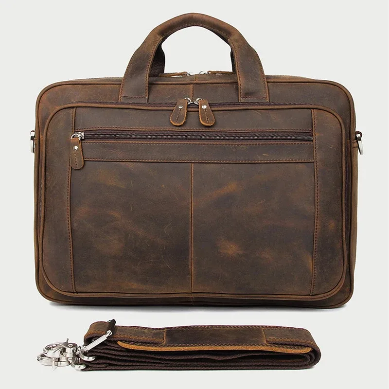 sac d'affaires pour homme en cuir véritable de haute qualité, sac pour ordinateur portable de 17 pouces en cuir crazy horse, porte-documents masculin pour bureau.