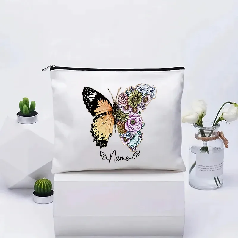 trousse de maquillage personnalisée pour femme, organisateur de toilette, pochette cosmétique de voyage pour cadeau d'anniversaire de demoiselle d'honneur, pochette en toile personnalisable