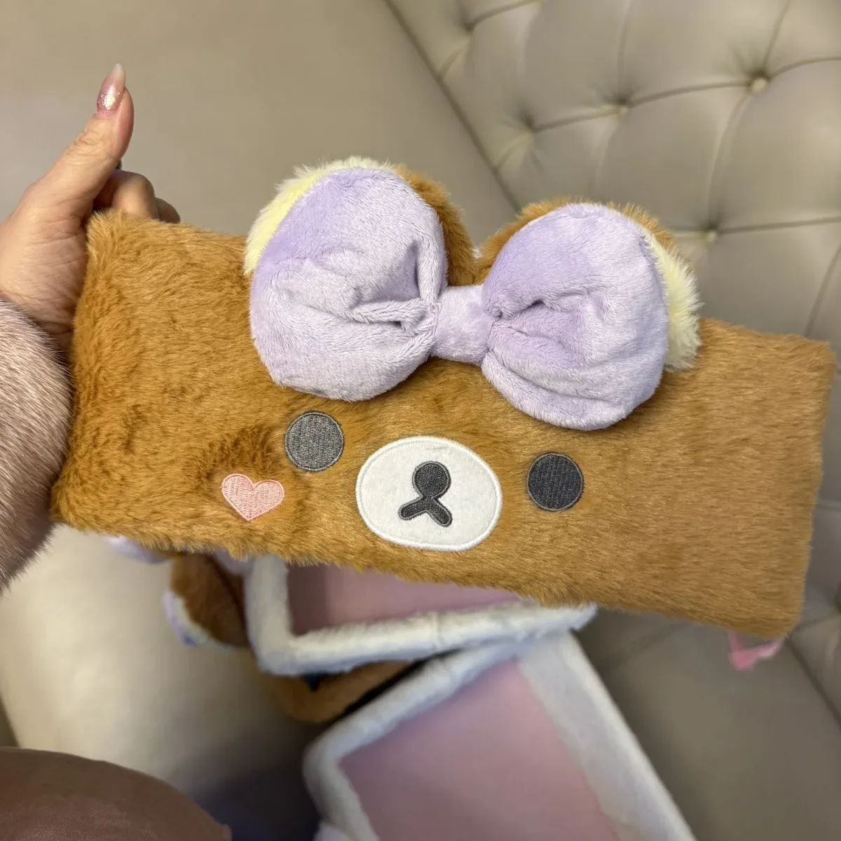mignon organisateur de bureau en peluche grande taille pour enfants et femmes, motif ours rilakkuma korilakkuma, boîte à maquillage et sacs cosmétiques