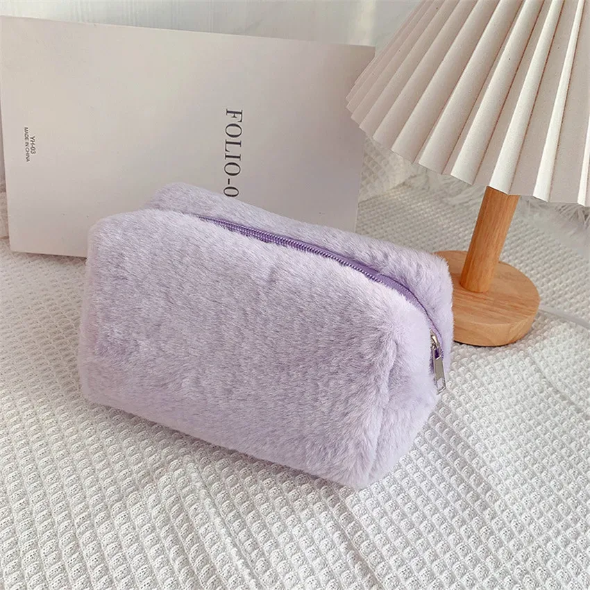 sac de maquillage en peluche douce pour femmes, sac de rangement de maquillage cosmétique moelleux, étui de voyage pour filles, sac à main de lavage de toilette, nouvelle collection hiver