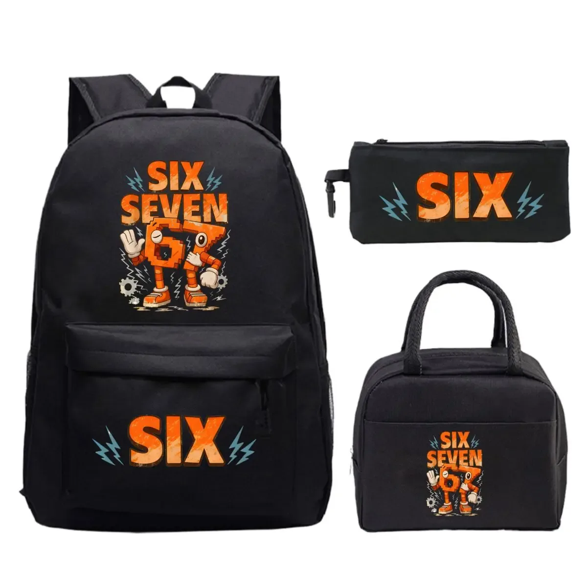 ensemble de 3 sacs d'école amusants avec impression de chiffres 67 six sept pour filles et garçons, avec boîte à lunch et trousse à crayons, sac à dos de voyage amusant 67