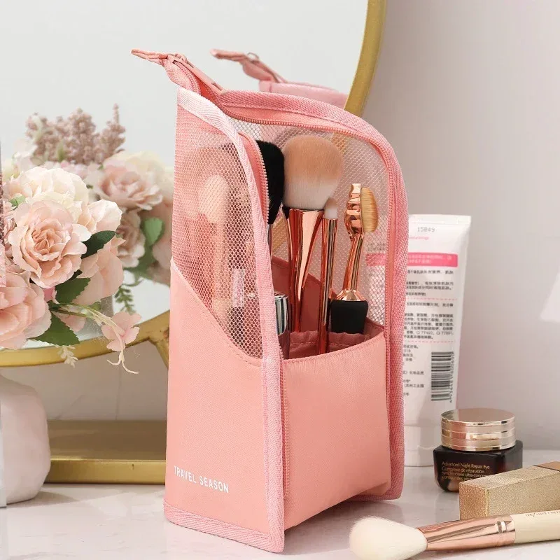 1 pc support sac cosmétique pour femmes clair fermeture éclair sac de maquillage voyage femme maquillage porte-brosse organisateur trousse de toilette