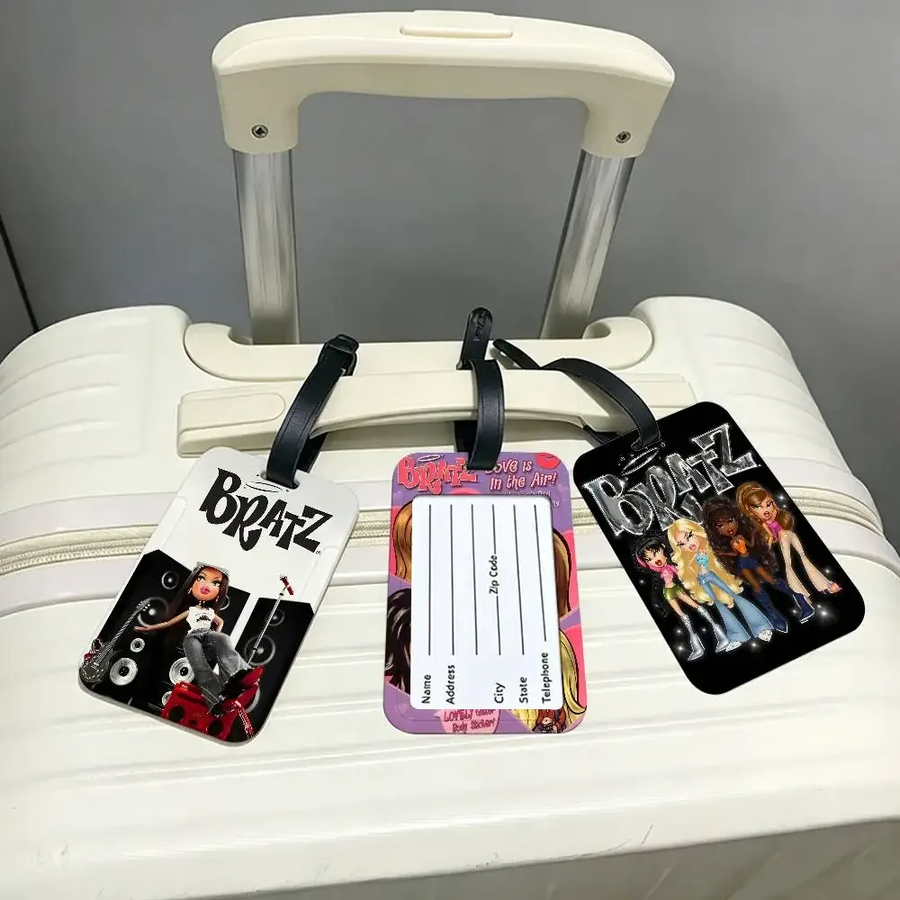 étiquette de bagage en pvc imperméable, 1 pièce, mignonne, b-bratz d-doll, avec carte d'information, étiquette d'identification anti-perte pour bagages, sac à dos d'école