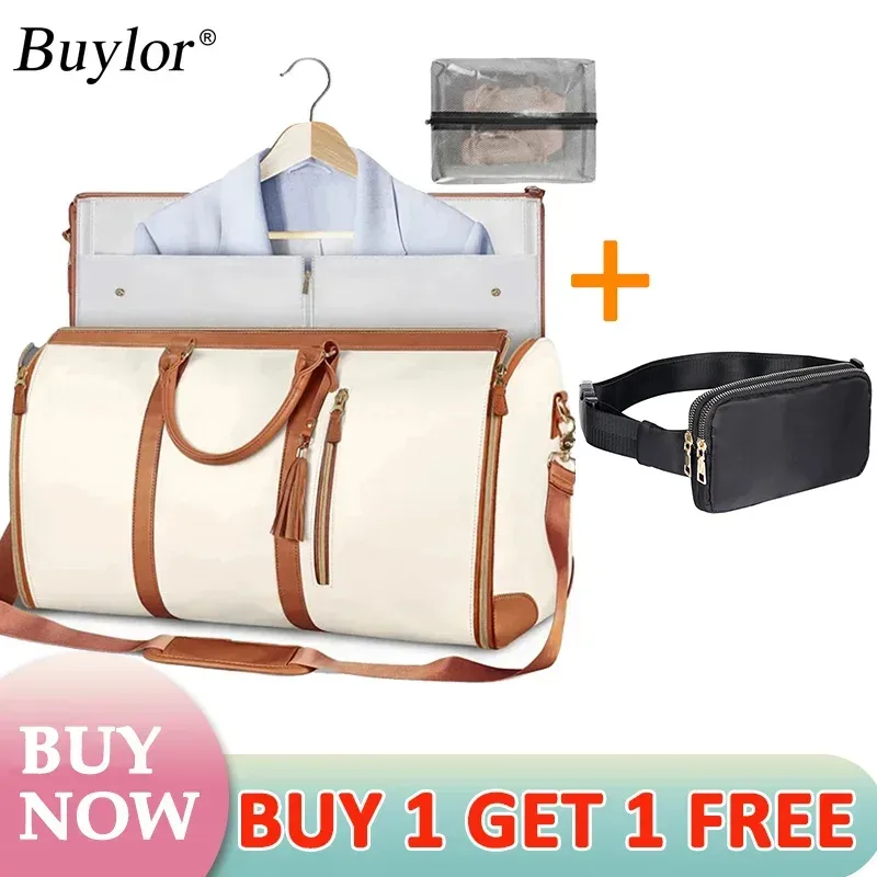 buylor lot de 2 sacs pliables pour costumes, grande capacité, sac de voyage avec pochette à chaussures, sac à main imperméable pour femme, sac de sport extérieur
