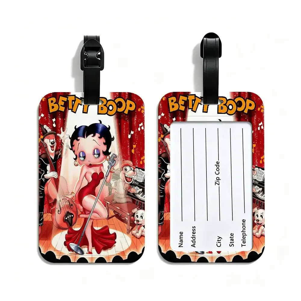 étiquette de bagage anti-perte en pvc avec motif de dessin animé b-betty b-boop, porte-carte d'identité, étiquette de nom pour voyage en plein air.