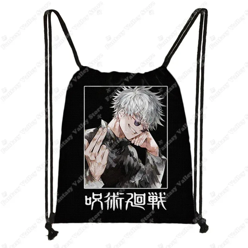 sacs à dos anime jujutsu kaisen gojo satoru yuji itadori, sac à cordon harajuku, sacs de rangement de grande capacité, sac à bandoulière d'extérieur