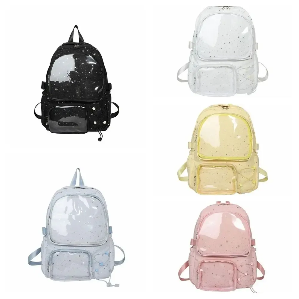 sac à dos simple en tissu oxford imprimé étoiles, sac d'école grande capacité pour étudiants, style universitaire, sac de voyage transparent itabag