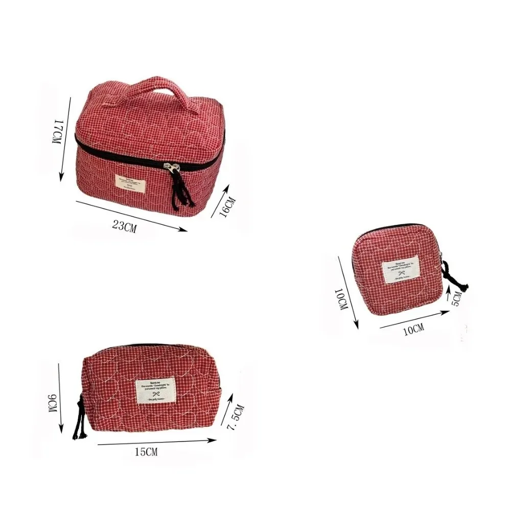 trousse de maquillage classique matelassée en forme de cœur, style coréen, grande capacité, pochette cosmétique à fermeture éclair, motif écossais, pour extérieur