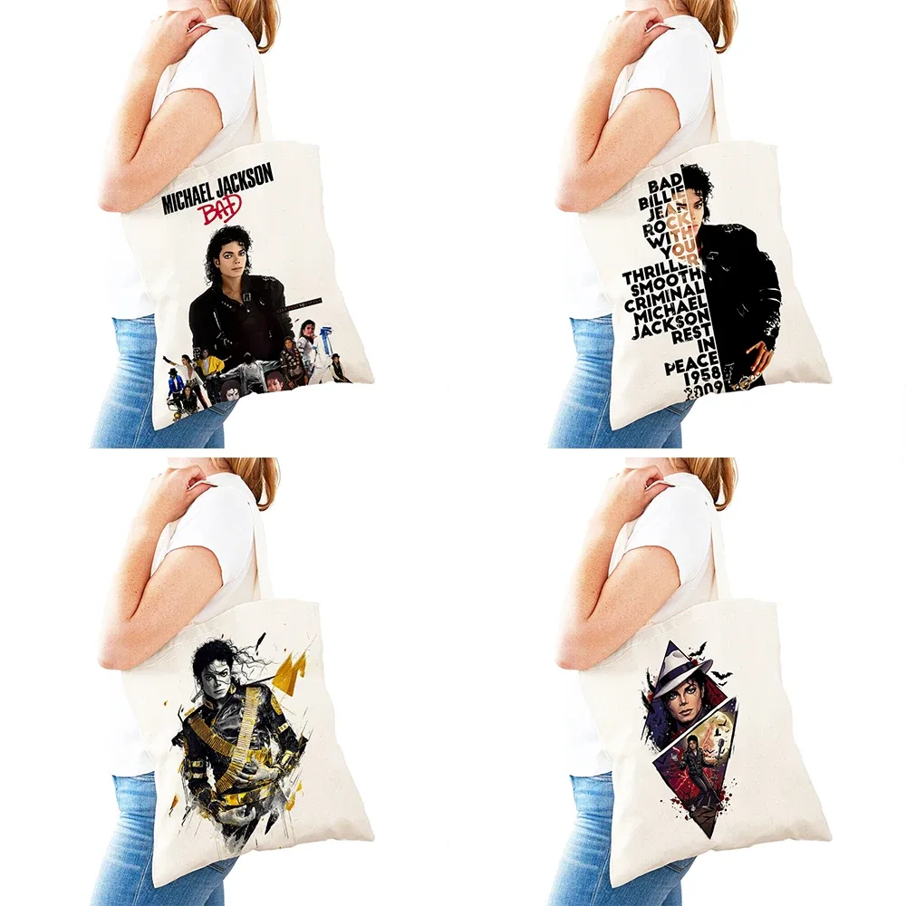 michael jackson – sac de shopping pour femmes, double impression, sacs de shopping super star lady, sac à main design, sac fourre-tout écologique, portable et pratique