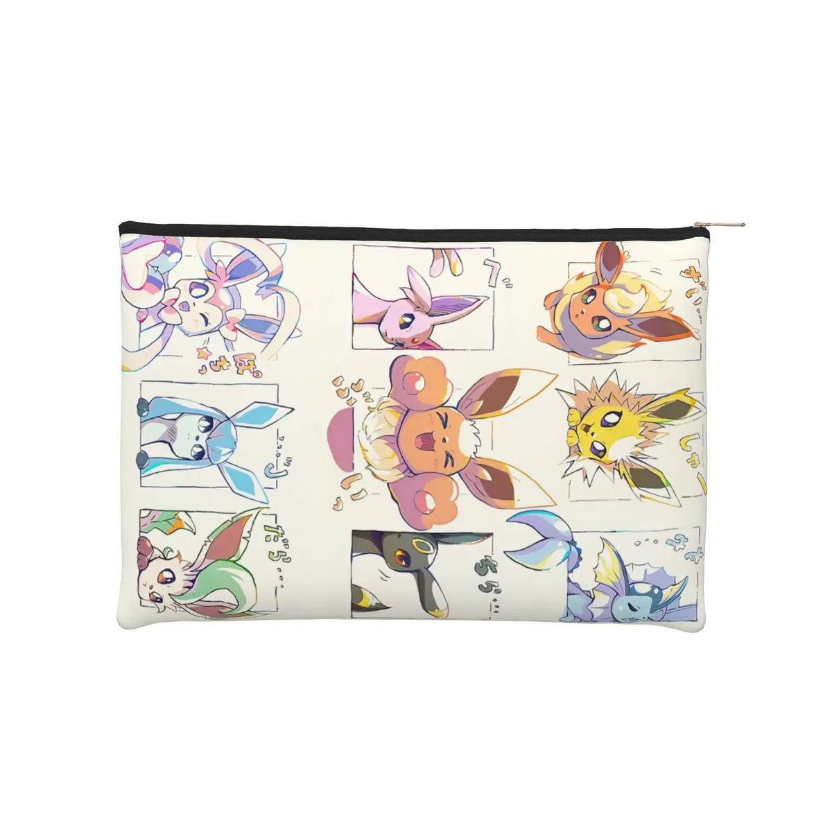 pochette pliable mignonne sur le thème de l'anime pokemon eevee eeveelution, trousse de maquillage, trousse de toilette avec fermeture éclair, pochette cosmétique de voyage