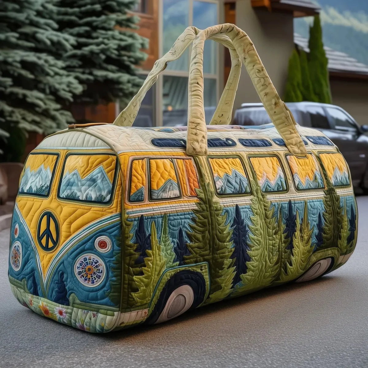 sac de voyage matelassé 3d rétro multicolore avec bandoulière réglable, grande capacité, pour la gym, le camping, la plage, le week-end