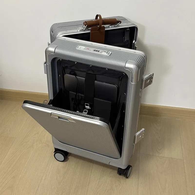 bagage à roulettes large pc haut de gamme, ouverture frontale, boîte d'embarquement multifonctionnelle pour femmes de 20 pouces et valise combinée de 24 pouces pour hommes