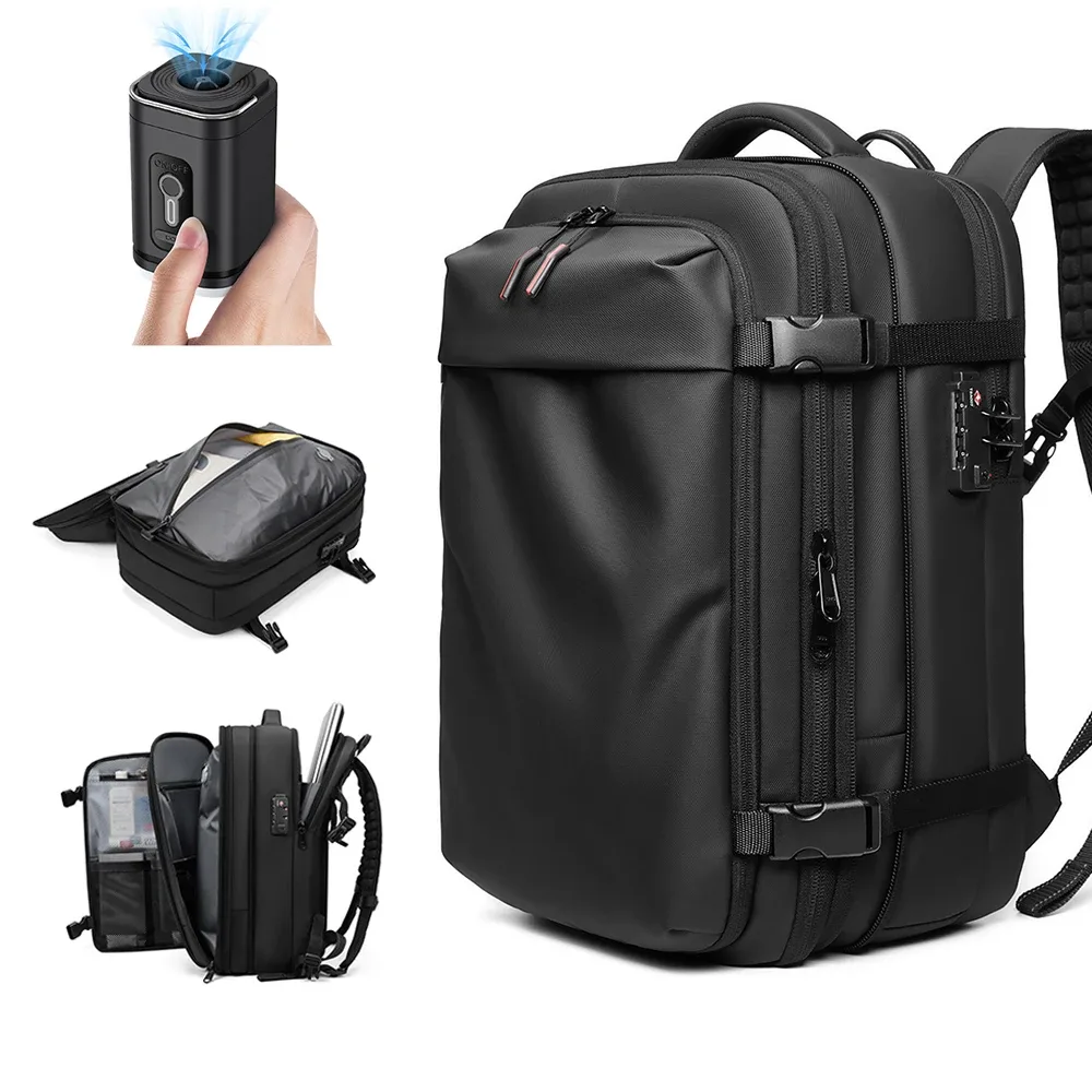Sac à dos de voyage pour hommes, sac à dos pour ordinateur portable avec compression sous vide, 17 pouces, grande capacité, sac à dos scolaire, sac à dos de randonnée, sac à dos d'affaires