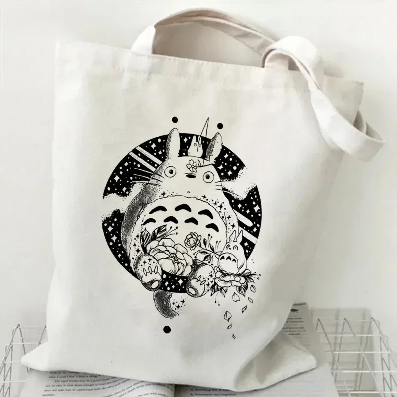 femmes dessin animé eco réutilisable sac à provisions femme épaule shopper sac fourre-tout studio ghibli collège sac à main rétro grandes dames