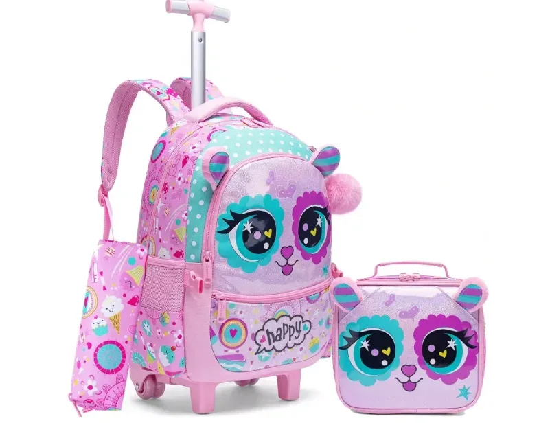 sac de voyage à roulettes pour filles, valise à roulettes pour filles, sac à roulettes pour élèves du primaire, ensemble de sacs à roulettes pour l'école, sac à déjeuner, trousse à crayons