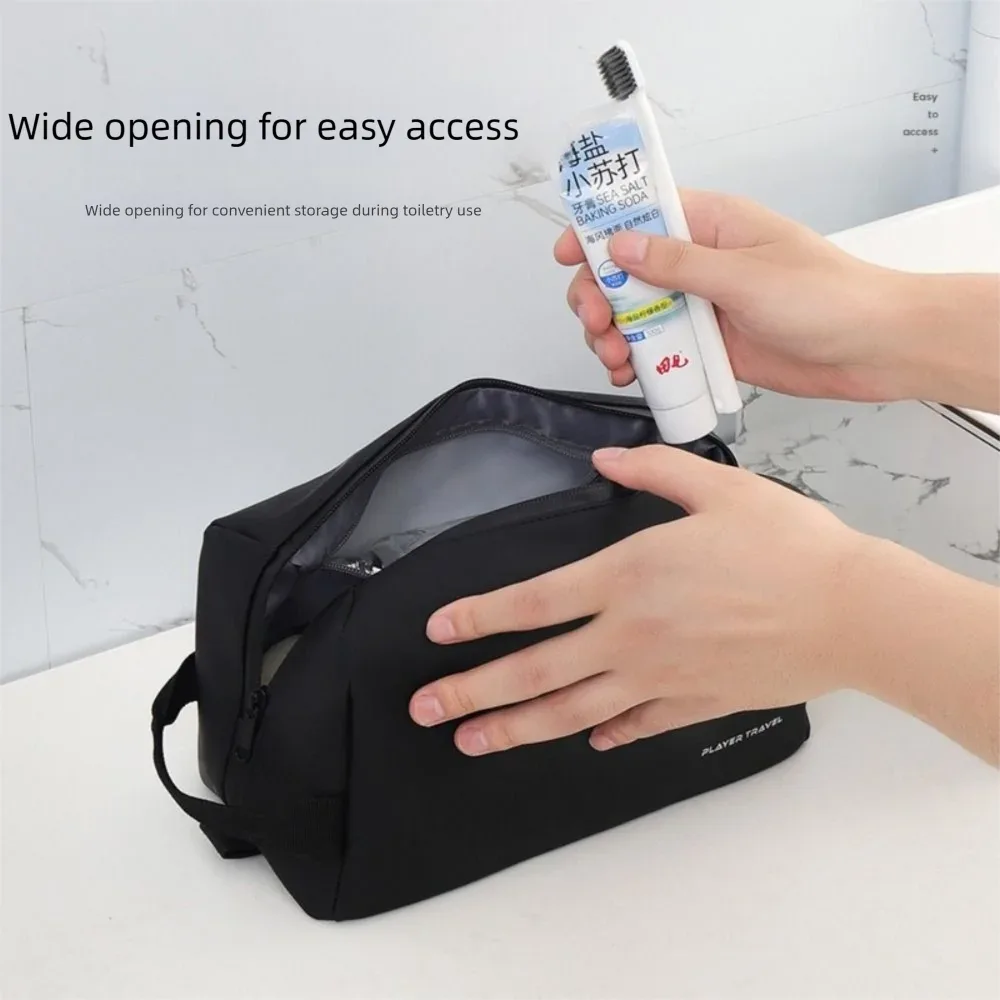 Sac à cosmétiques étanche pour hommes, trousse de toilette légère en PU de grande capacité, trousse de maquillage à main avec séparation sèche et humide