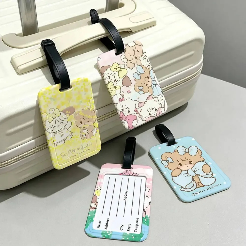 étiquette de bagage portable anti-perte m-mikkos chat mignon, étui de carte d'information en pvc, étiquette de voyage pour valise et sac à dos