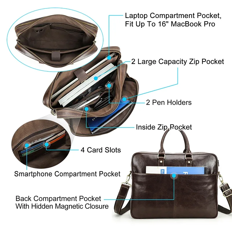 contact's-sac à main en cuir group pour ordinateur portable, sacoche de bureau, pour homme d'affaires, bombes, 16 pouces