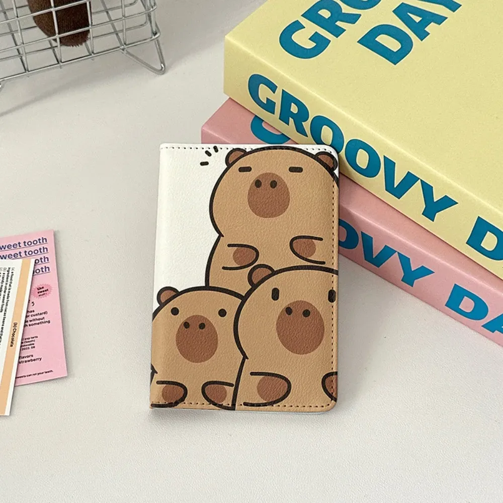 porte-passeport en cuir pu capybara, dessin animé, ultra-fin, sac à passeport multifonction, portefeuille de cartes de crédit portable