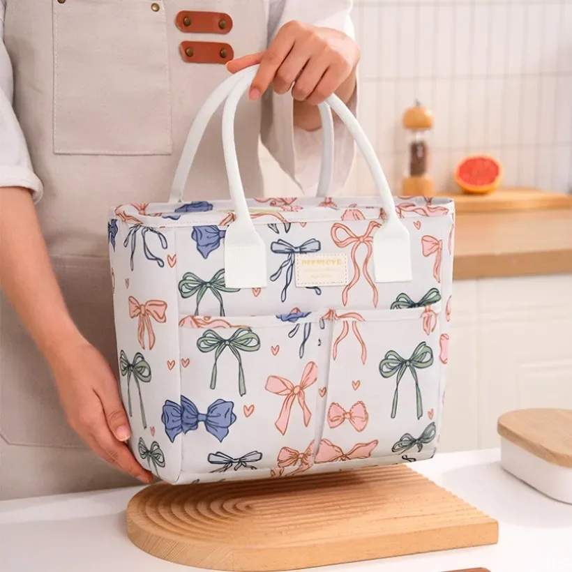 sac de boîte à déjeuner isolé étanche, fourre-tout multi-poches, sac de rangement des aliments imprimé léopard/arc pour le travail et l'école